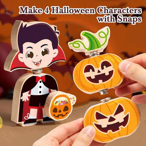 HUZU Halloween Snap Together Dress Up Building Blocks, Witch Vampire Skeleton Pumpkin Characters, STEM Gift for Kids
