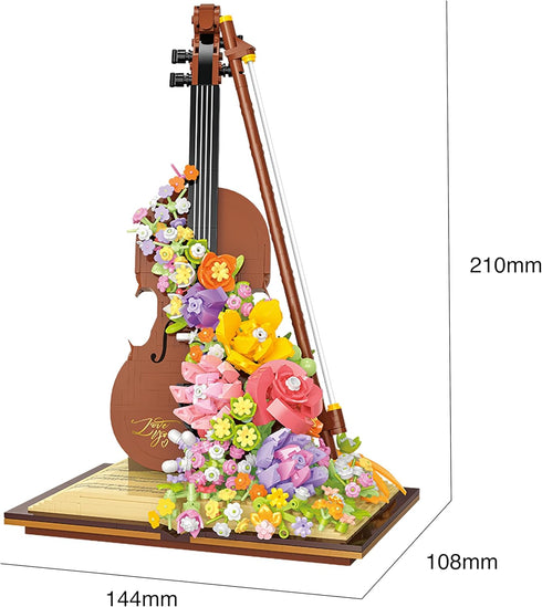 Set, 950PCS Set, Flower Bouquet Violin Building Blocks Music Instruments Bricks Gifts for Adults and Kids