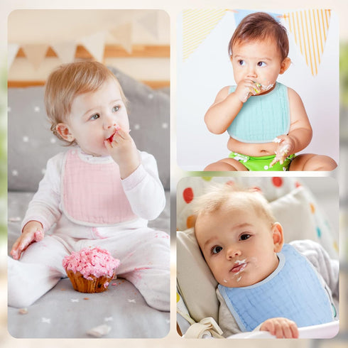 Loopeer 10 Pcs Snap Muslin Bibs – Soft Snap Bibs for Teething and Drooling for Boy and Girl Infants