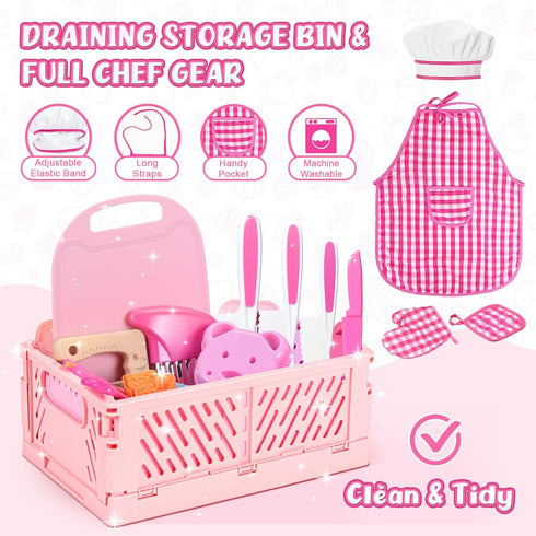 Set 48PCS Set, Sets 3+ Kids Knife for Real Cooking: Kids Kitchen Kids Cooking Real with ApronBasket, Kid Kitchen