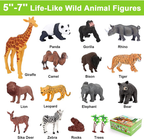 Tudoccy 13 3 Safari Animals Figures Toys - Realistic Wild Plastic Animal Figurines & Kids Sound Book - Educational