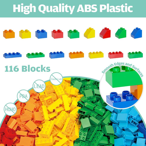 Anpcso 2-5 116-piece Set, Building Blocks for Toddlers Including Dinosaurs Cars, Large Classic Building Bricks