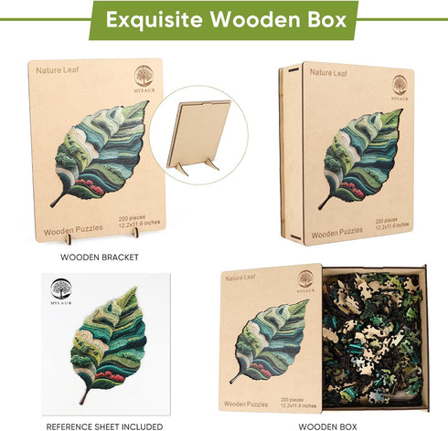 300 13.4X12.7in, MYS AUR Wooden Puzzles for Adults, Nature Leaf Jigsaw Puzzle Pieces, Unique Shape Wood Puzzles