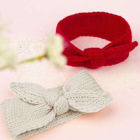 Utaly Winter Cute Kids Baby Girls Knit Rabbit Knotted Headband Earwarmer (Beige + Red, Stretchy)