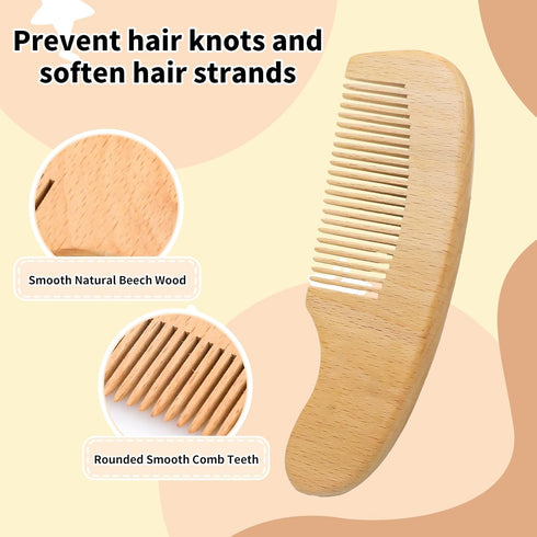 Set Personalized Baby Hair Brush & Comb with Soft Goat Bristles,Custom Laser Engraved Name,Newborn Grooming Kit