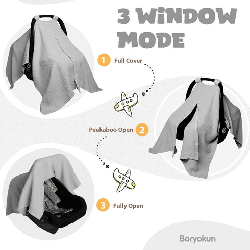 Muslin Car Seat Cover for Babies, Baby Carseat Cover for Boys Girls, Breathable Infant Car Seat Canopy, Multiuse Baby