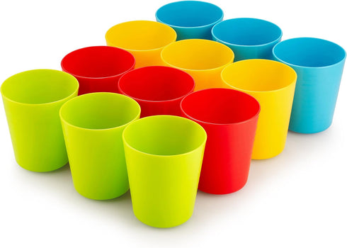 Kids Cups - Set of 12, 8 oz Reusable Plastic Cups, Dishwasher Safe, BPA-Free for Kids & Toddlers