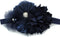 My Lello Baby Headband, Shabby Fabric Flower Cluster, Stretchy Elastic Navy