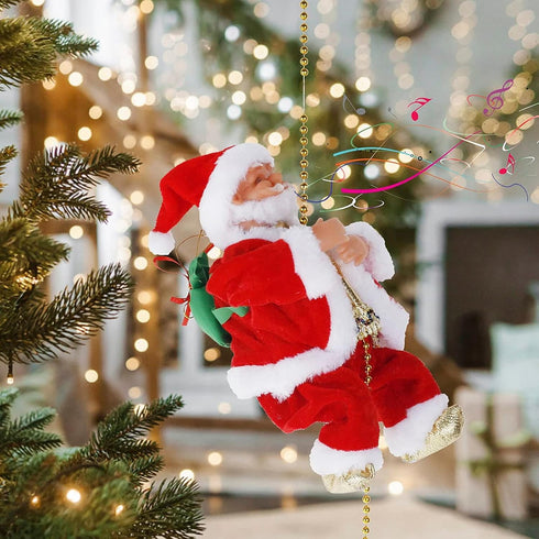 Climbing Santa Claus 9" Christmas Ornament - Battery Operated Toy with Light Music and Animated Climbing