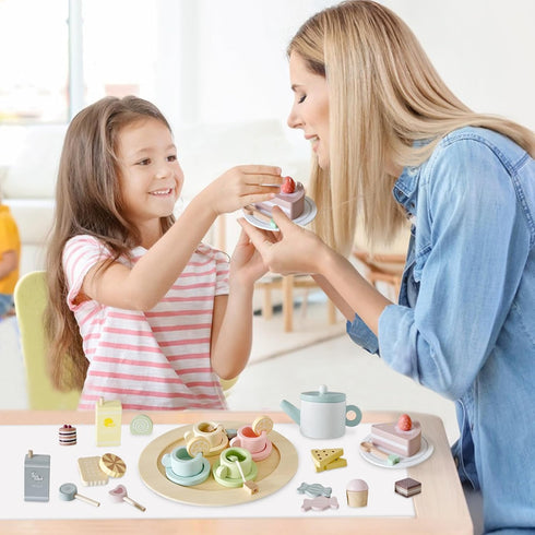 Set 34 Set 3-5, Set Wooden Tea Party for Little Girls, PCS Wooden Tea for Toddlers Pretend Play Kids Wood Tea Toy, Play