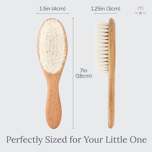 Natemia Baby Hair Brush with Soft Goat Hair Bristles - Gentle Wooden Comb for Infants, Newborn Bath Essential