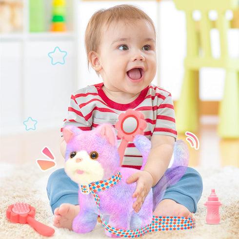CatchCute Plush Toys Cat for Kids with Leash, Interactive Electronic Kitty That Walking,Meowing,and Tail Wagging