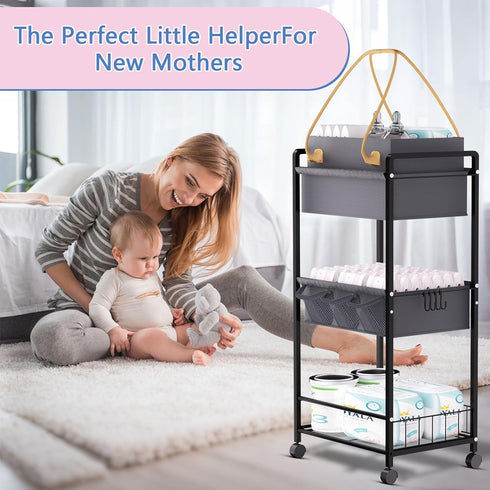 TUDALLK Organize-3 Diaper2In1 Baby Diaper Caddy Tier RollingDiaper Cart Newborn essentials Caddy With Dividers