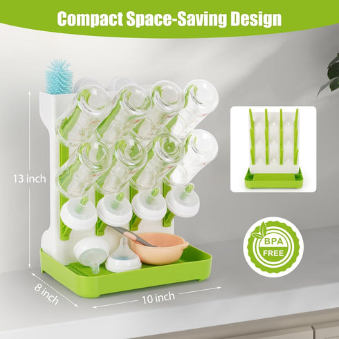 Flysich 2PCS Countertop, 12 Baby Bottle Drying Rack, Space Saving Baby Bottle Organizer for Vertical Bottle Dryer