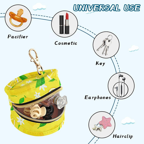 Lemons Round Pacifier Storage Case with Zipper, Portable Pacifier Case for Travel, Diaper Bag & Purse, Pacifier