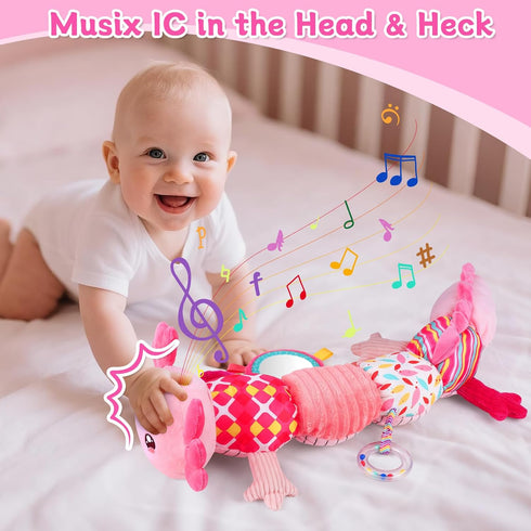 0-6 Tummy 0 3 6 9 12 Baby Girls Toys Months,Infant Sensory Caterpillar Pink Axolotl Baby Musical Rattles Time Toys