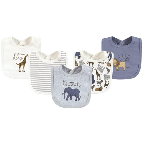 Touched by Nature Unisex Organic Cotton Baby Bibs, One Size, Classic Safari