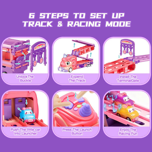 bulucoben 3 4 5 6 2 9 4-6 Unicorn Car Toys for Age Year Old Toddler Girl, Foldable Track & Player Race Mode Game, Light
