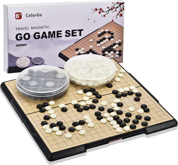 19x19 Go Board Game Set with Large Folding Travel Board (11.3-Inch) and Magnetic Plastic Stones