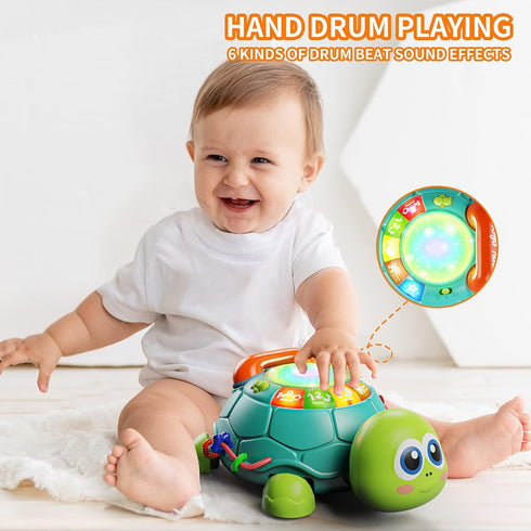 6 12 Tummy 12-18 6 7 8 9 10 1 2 Letapapa Baby Toys to Months, Time Toy for Months, Musical Turtle Crawling Toys