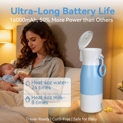 17oz 16000mAh Portable Bottle Warmer for Travel - Portable Milk Warmer for Baby with Patent-Designed Formula Storage
