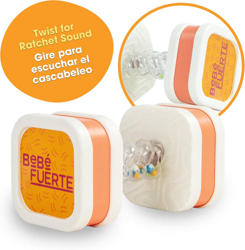 BEBE FUERTE Twist & Shake Dumbbell by Robin Arzon - Bilingual Toddler Sensory Toys - Baby Workout Toys - Baby and Toddler Gifts for Ages 3 Months and Up