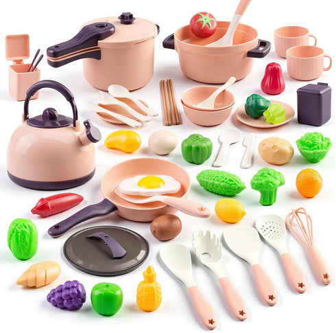 56Pcs Mini Play Kitchen Accessories for Kids, Pretend Cooking Playset with Cookware,