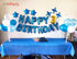 Blue Happy Birthday Balloons Banner, Mylar 3D Foil Letter Banners & 6 Star Balloons, 3-in-1 Party Decorations for Kids