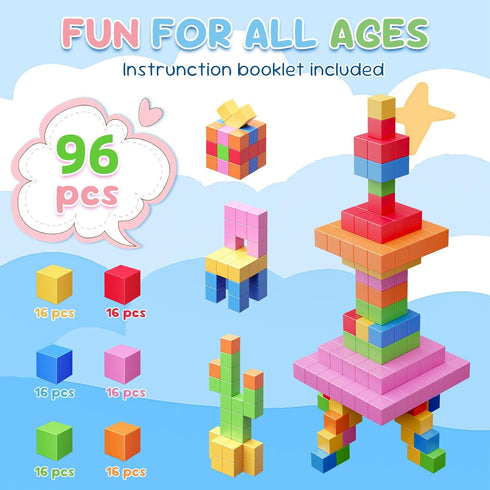 Minoskia 100pcs 3 4 5 6 4-8 Magnetic Blocks, Gifts for Year Old, Magnet Building Blocks for Toddlers, Preschool STEM