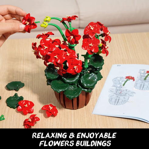 Set 548PCS 12+ CUBIMANA Flowers Geranium Botanicals Building - Artificial Bonsai Plants for Home Office Decor Display