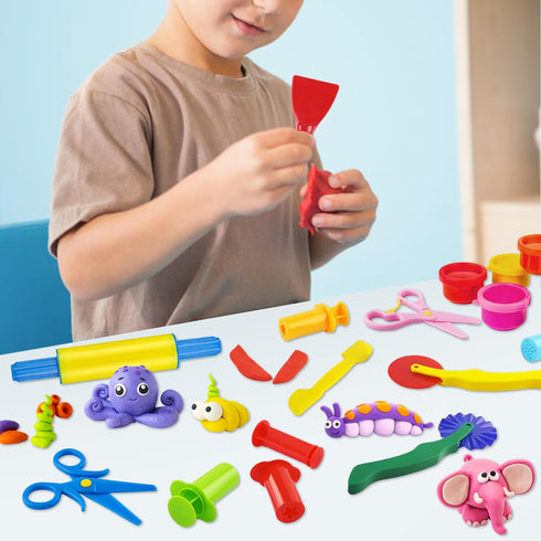 12 Set Clay and Dough Tools Pcs Basic Dough Tools for Kids with Extruders, Rolling Pin, Cutters,Plastic Hand Scraper