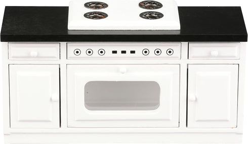 1:12 6 Inch Wooden Dollhouse Kitchen Stove, Mini White Oven with Burners and Range, Scale Cabinet Furniture for Dolls