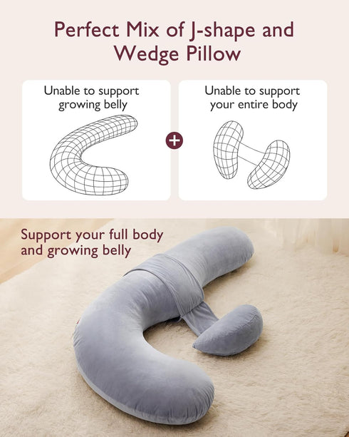 Momcozy Pregnancy Pillow, Original F Shaped Maternity Pillow for Pregnant Women with Adjustable Wedge Pillow, Full Body