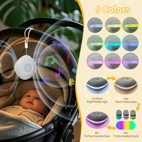 20 White Noise Machine for Baby Car Rides - Soothing Sounds, USB-C Rechargeable, Night Light for Strollers, Cribs