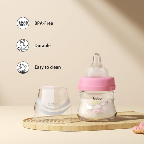 0+ 2.7oz (Pack 4)) YOHKOH Glass Baby Bottles with Slow Flow Nipple, Newborn Anti-Colic Baby Bottles for Months, Wide