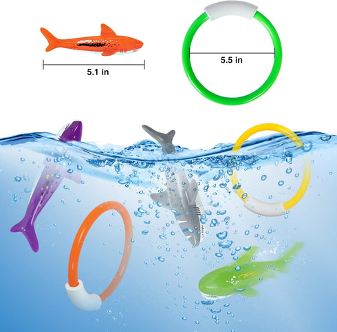 Swimming 4-8, 8 Pack Pool Diving Toys, Underwater Pool Toys for Kids Ages Diving Rings and Training Sharks for Learning