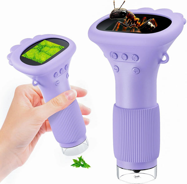 GinoCaco Kids Microscope Digital Camera, 1000X Handheld Camera Microscope for Kids with 2''