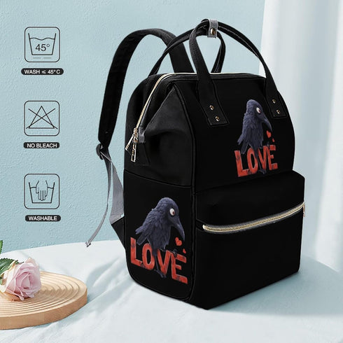 SONGTING Backpack Mommy Daypack Black Crow Love Diaper Bag Travel Waterproof Bag Nappy