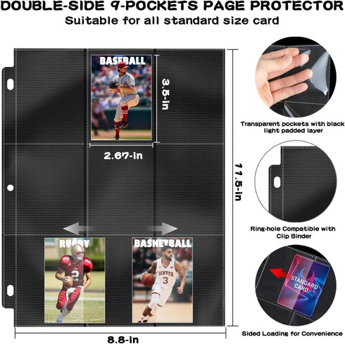 450 Pockets Trading Baseball Card Sleeves Binder - 25 Pages Double-Sided Protector for Standard Sized Cards