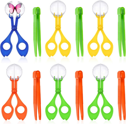 Mudder 12 Pieces Fine Motor Skill Toys, Includes 6 Handy Scoopers and 6 Jumbo Tweezers for Outdoor Exploration