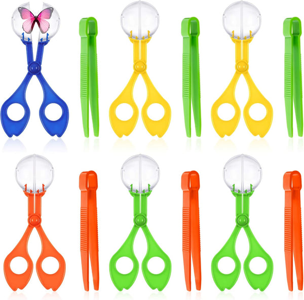 Mudder 12 Pieces Fine Motor Skill Toys, Includes 6 Handy Scoopers and 6 Jumbo Tweezers for Outdoor Exploration