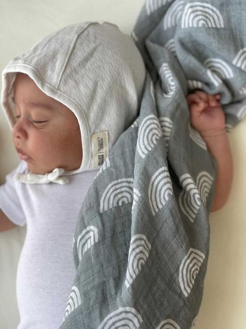 Miaoberry 100% Organic Cotton Muslin Blanket - Sage Green Rainbow Baby Swaddle Set for Newborns