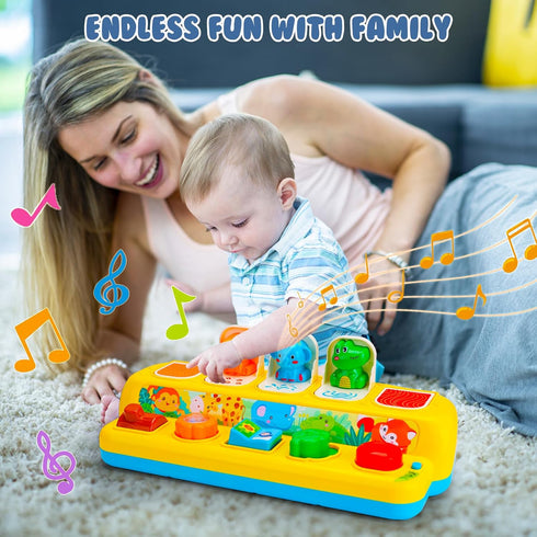 Hieoby 1 9-12-18 1-2 Interactive Pop up Animal Toys with Music & Light, Montessori Cause and Effect Toys for Year Old