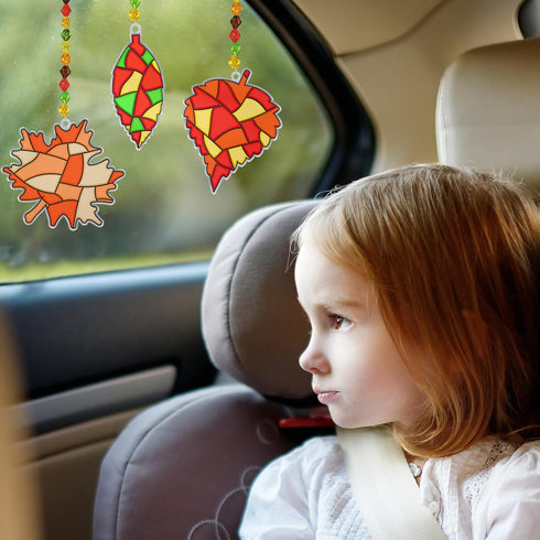 27 Sets Winlyn Fall Leaf Suncatchers Ornaments Decorations DIY Window Paint Art Suncatchers Craft Kits Autumn Maple