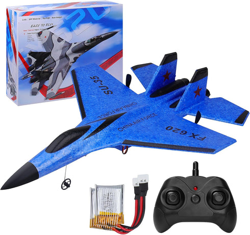 RC Plane 2CH Remote Control SU35 Jet, 2.4GHz Easy to Fly Airplane Toys for Kids and Adults with Night Lights
