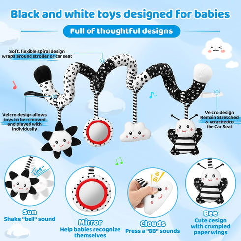 AJsupojouet 0-6 0 3 Car Seat Toys Hanging and Stroller Toys for Babies MonthsHigh Contrast Baby Toys for Newborn Months