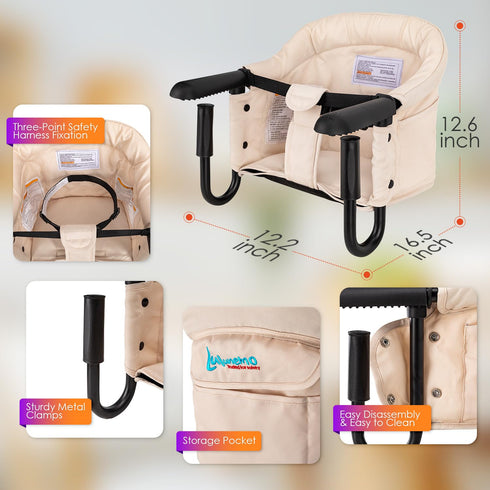 6-36 Hook on High Chair,Portable Foldable High Chair for Babies Months, Includes Storage Bag(Khaki)