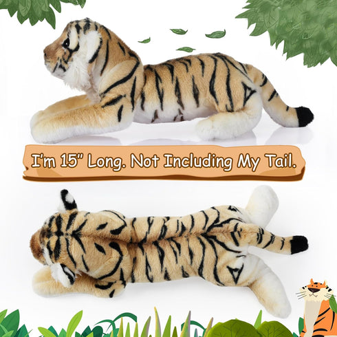 15'' Tiger Stuffed Animal Plush - Realistic Tiger, Leopard, Lion Toys for Boys & Girls, Jungle Pillow Gifts