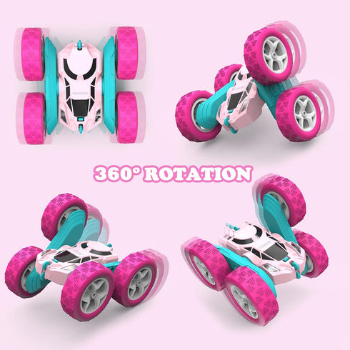 cosone Pink Remote Control Car for Girls, RC Stunt Cars with 4WD Double-Sided Driving for Kids Age 6-12