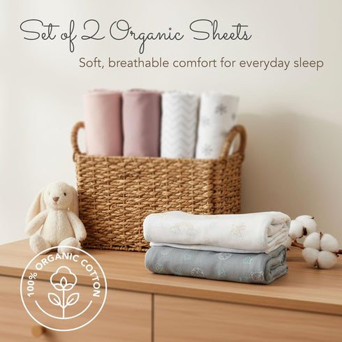 Luvberries (Set 2) 100% Guava Lotus Travel Crib Sheets of Organic Cotton Fitted Sheets for Baby Play Yard & Mini Crib